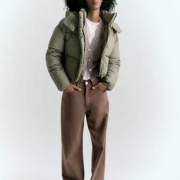 NWT ZARA RUBBERIZED PUFFER JACKET KHAKI - REF 3427/784 - Picture 2 of 9